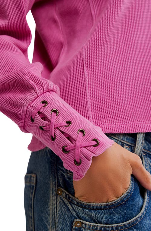Free People Lapis Lace-up Cuff Cotton Thermal Top In Pink
