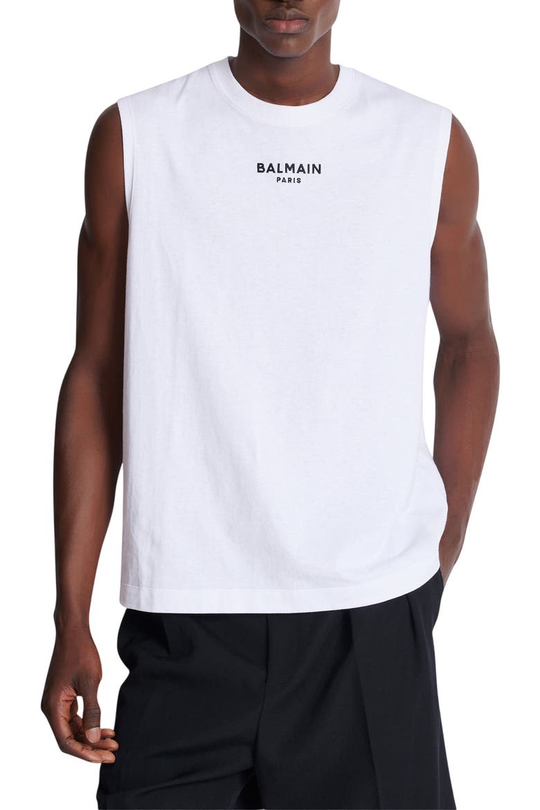 Embroidered Balmain Paris tank top, Alternate, color, white