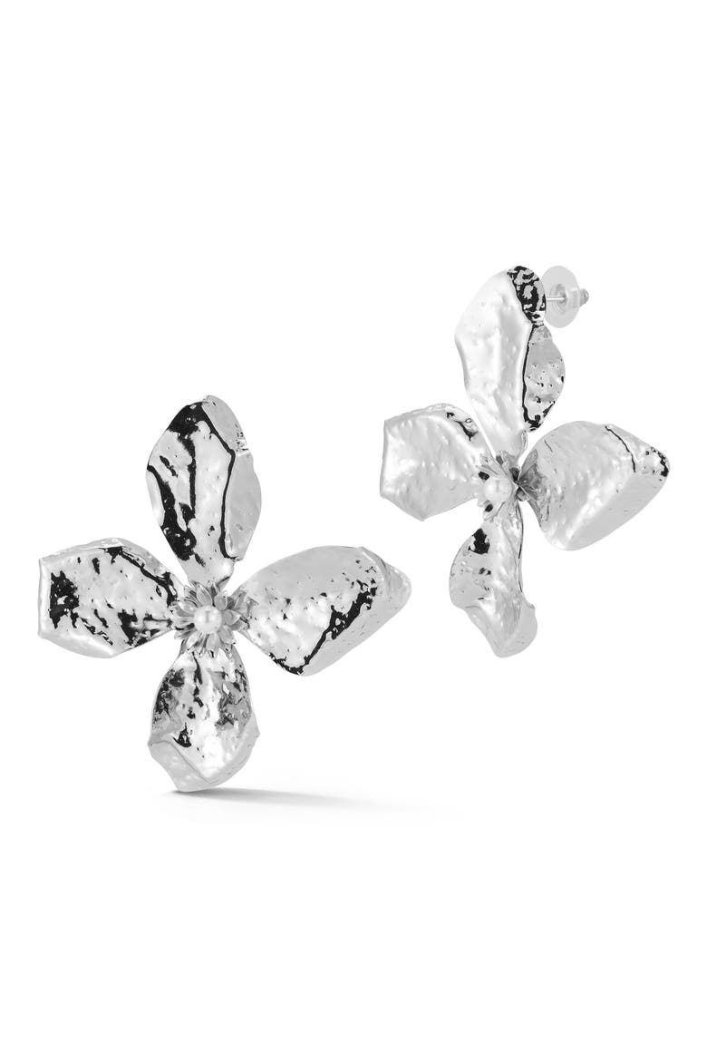 Faux Pearl Flower Drop Earrings, Main, color, SILVER
