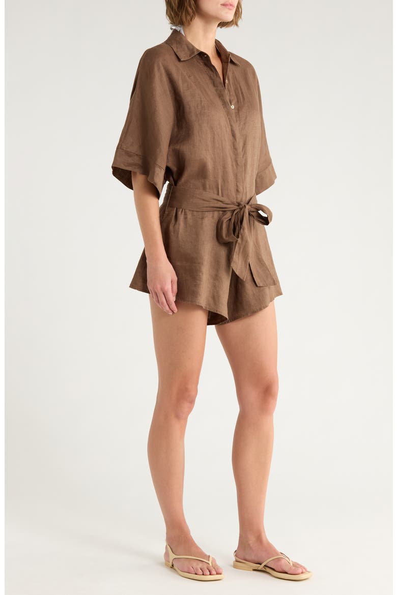 Linen Cover-Up Romper, Alternate, color, BROWN