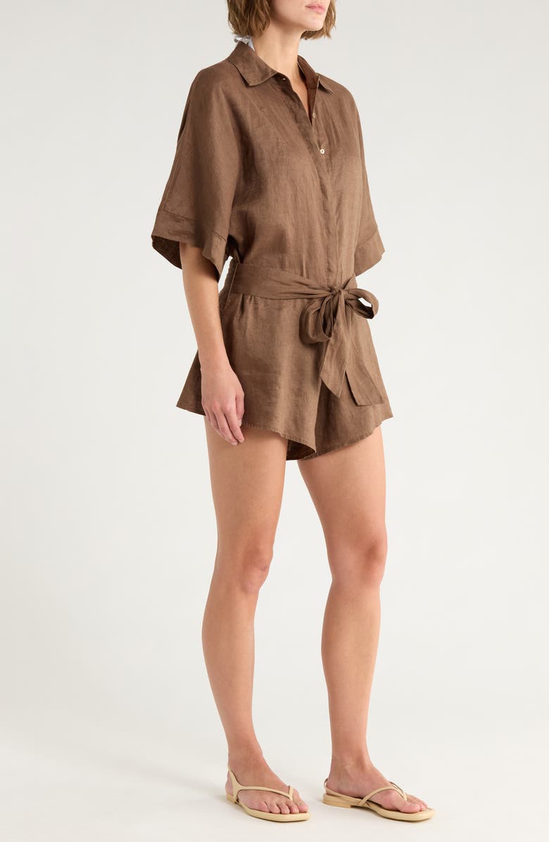 Elan Linen Cover-Up Romper, Alternate, color, Brown