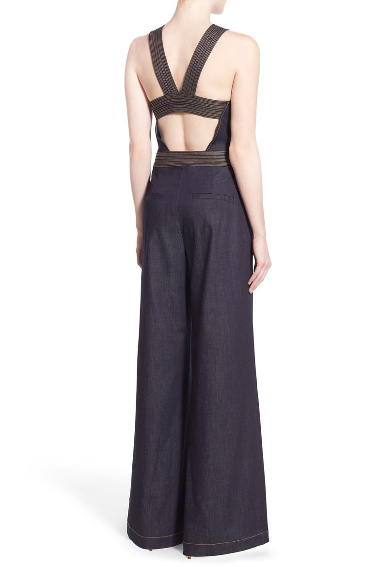 Olivia Palermo + Chelsea28 Wide Leg Denim Jumpsuit, Alternate, color, DARK INDIGO