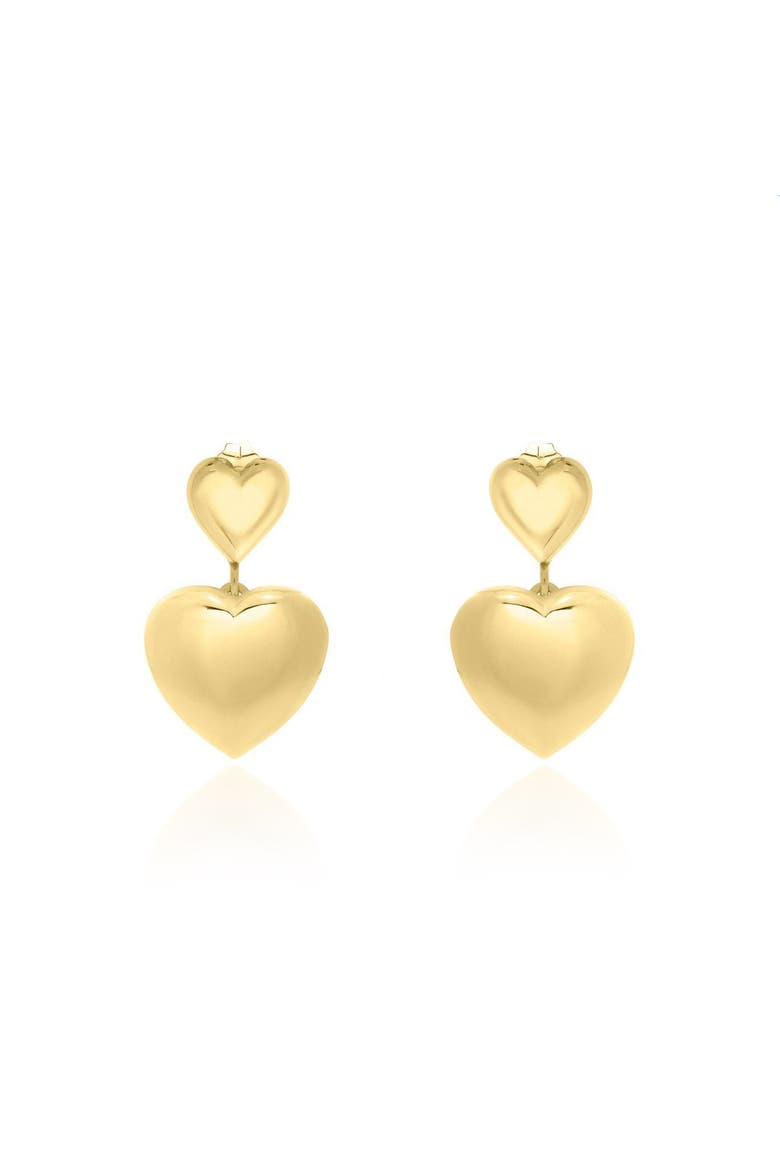 Double Heart Drop Earrings, Alternate, color, Gold-Plated Sterling Silver