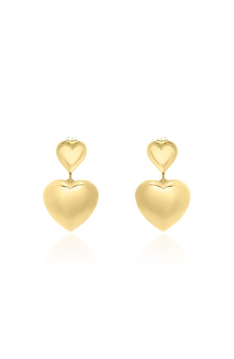 The Lovery Fine Jewelry Double Heart Drop Earrings, Alternate, color, Gold-Plated Sterling Silver