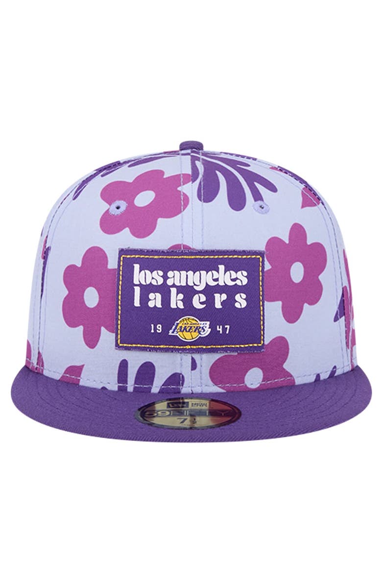 New Era Men's New Era Purple Los Angeles Lakers Palm Fronds 2-Tone 59FIFTY Fitted Hat, Alternate, color, Purple
