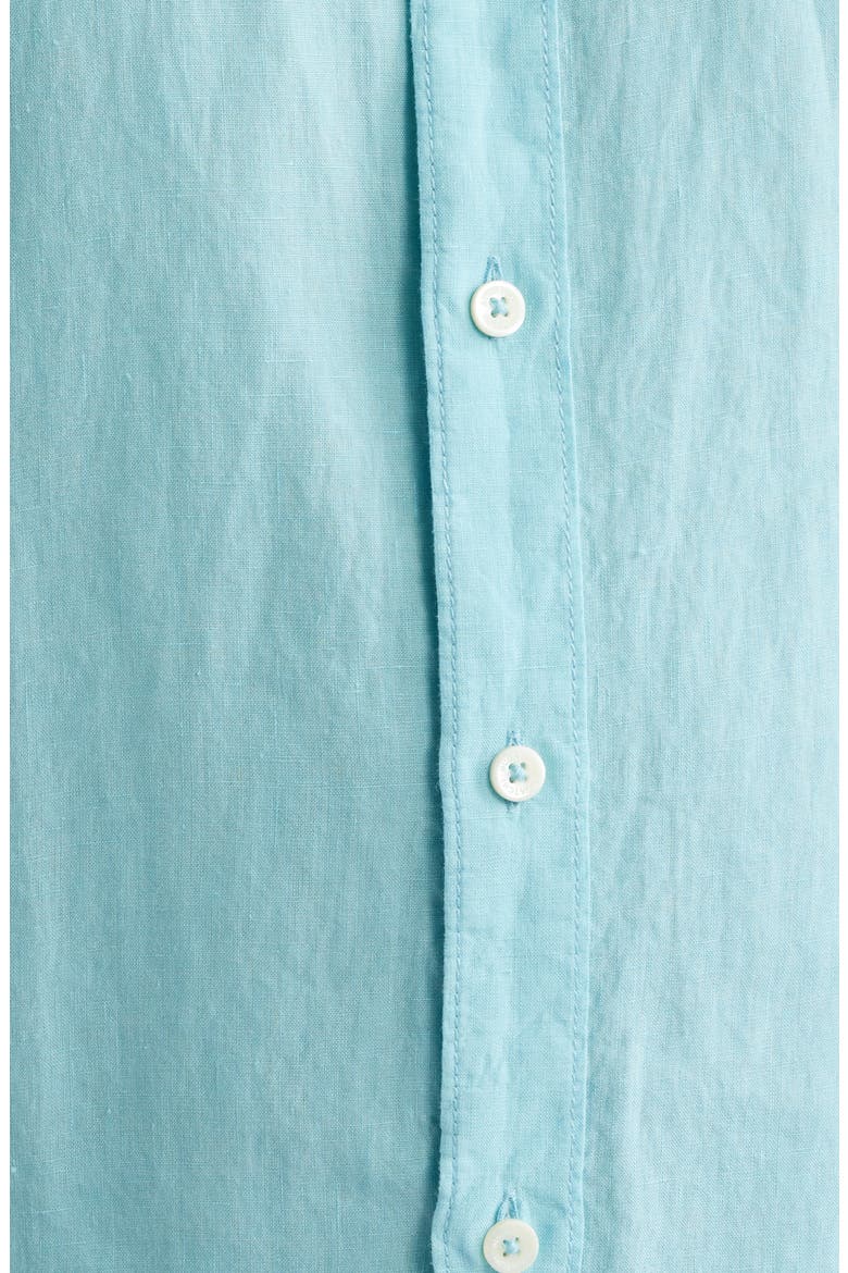 Orson Shaped Fit Short Sleeve Linen Button-Up Shirt, Alternate, color, TURQUOISE