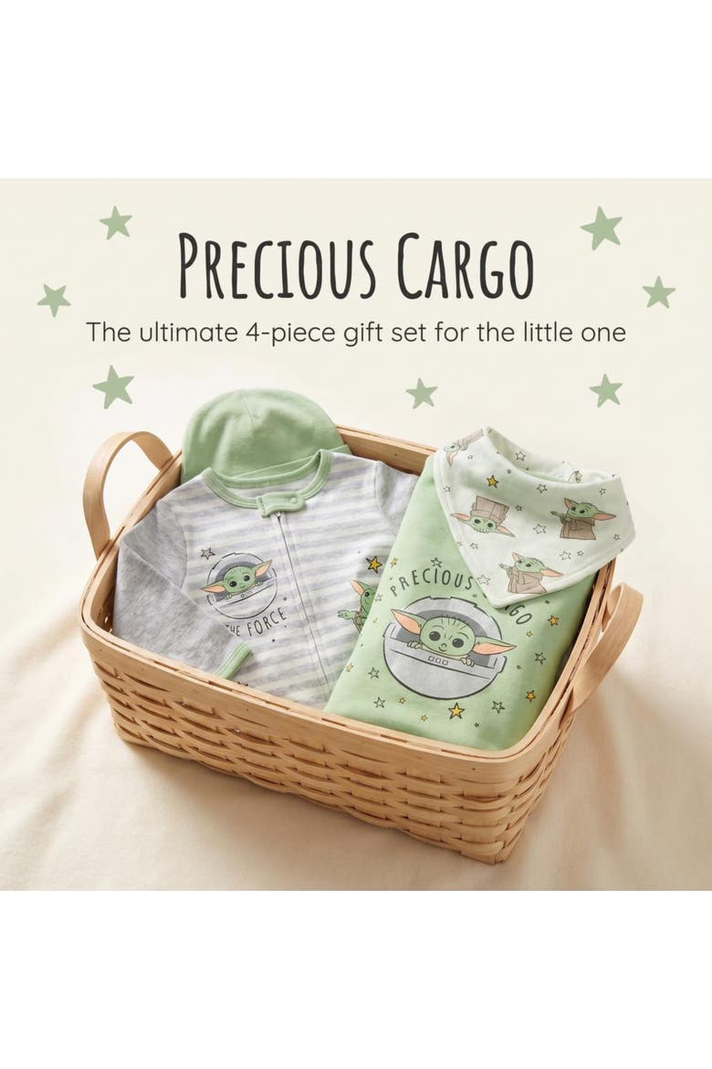 The Mandalorian Grogu Baby Shower 4-Piece Coverall and Accessory Set, Alternate, color, Grogu Sage Green