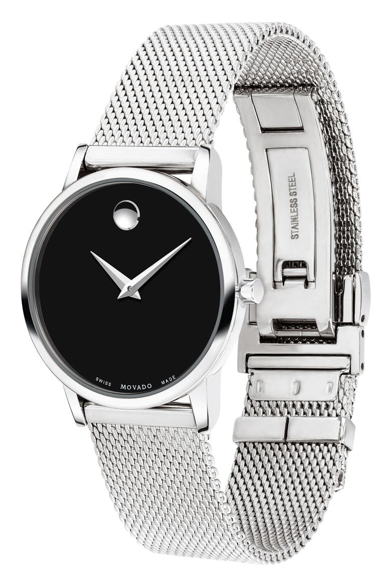 Museum Mesh Strap Watch, 28mm, Alternate, color, BLACK DIAL