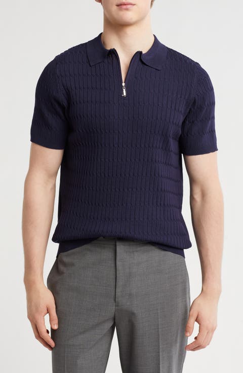 Textured Sweater Knit Zip Polo