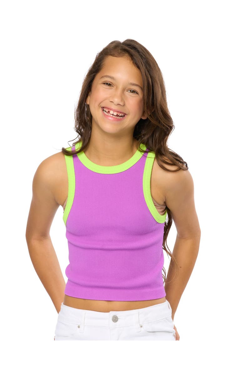 Malibu Sugar Contrast trim sleeveless top, Alternate, color, Grape Ice & Lemon Lime