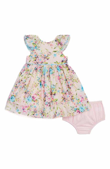 Pippa & Julie Ashley Floral Clip Dot Cotton Dress & Bloomers Set