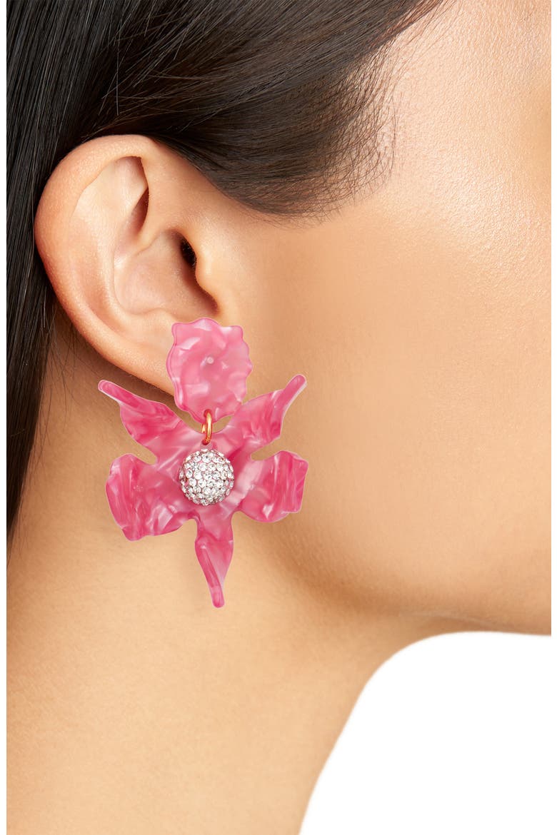 Small Crystal Lily Earrings, Alternate, color, PINK LEMONADE