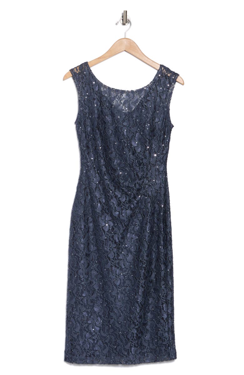 Connected Apparel Sequin Lace Dress, Alternate, color, Charcoal