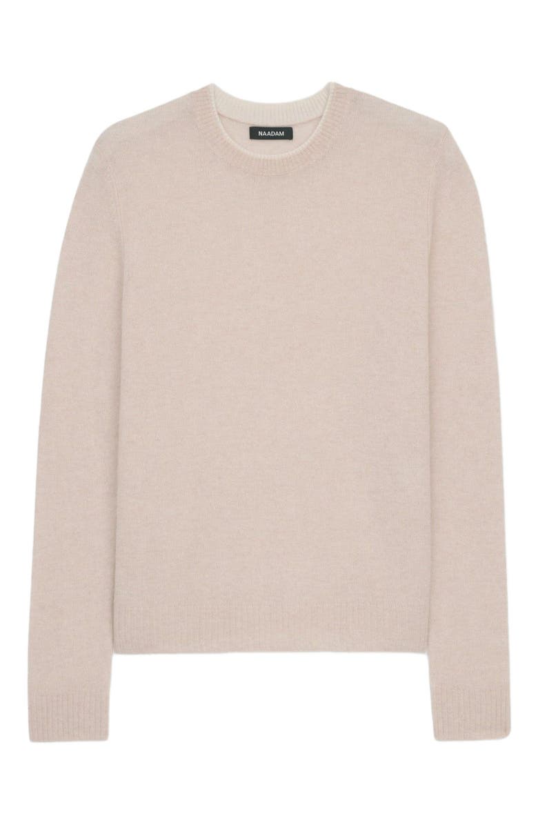 NAADAM Lightweight Cashmere Contrast Trim Crewneck Sweater, Alternate, color, Light Sand