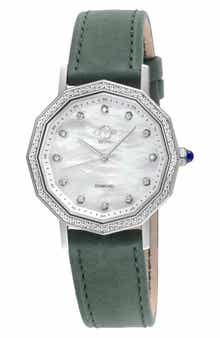 Spello II Diamond Dial Leather Strap Watch, 36mm