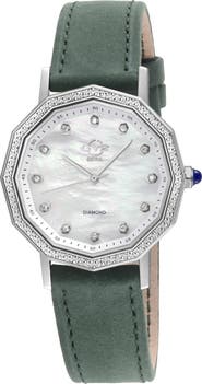GV2 Spello II Diamond Dial Leather Strap Watch, 36mm