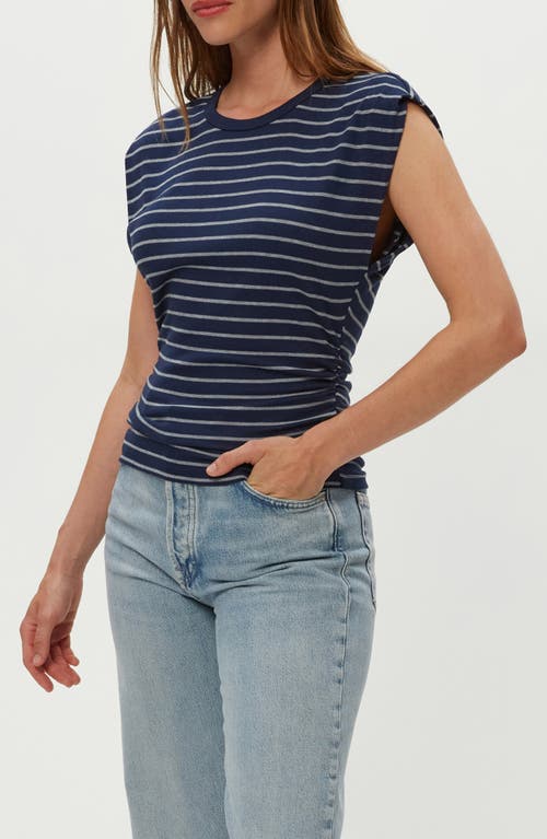 Michael Stars Joni Crewneck Power Shoulder T-shirt In Blue
