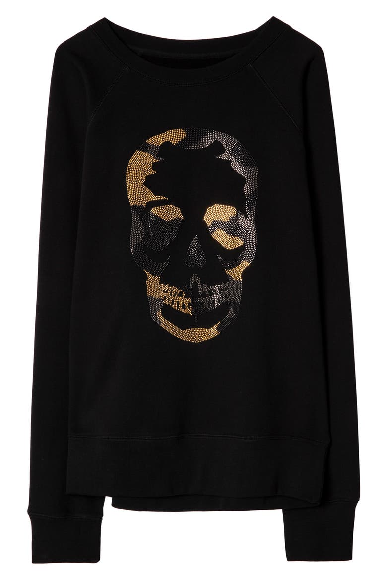 Camo Skull Strass Sweatshirt, Alternate, color, NOIR