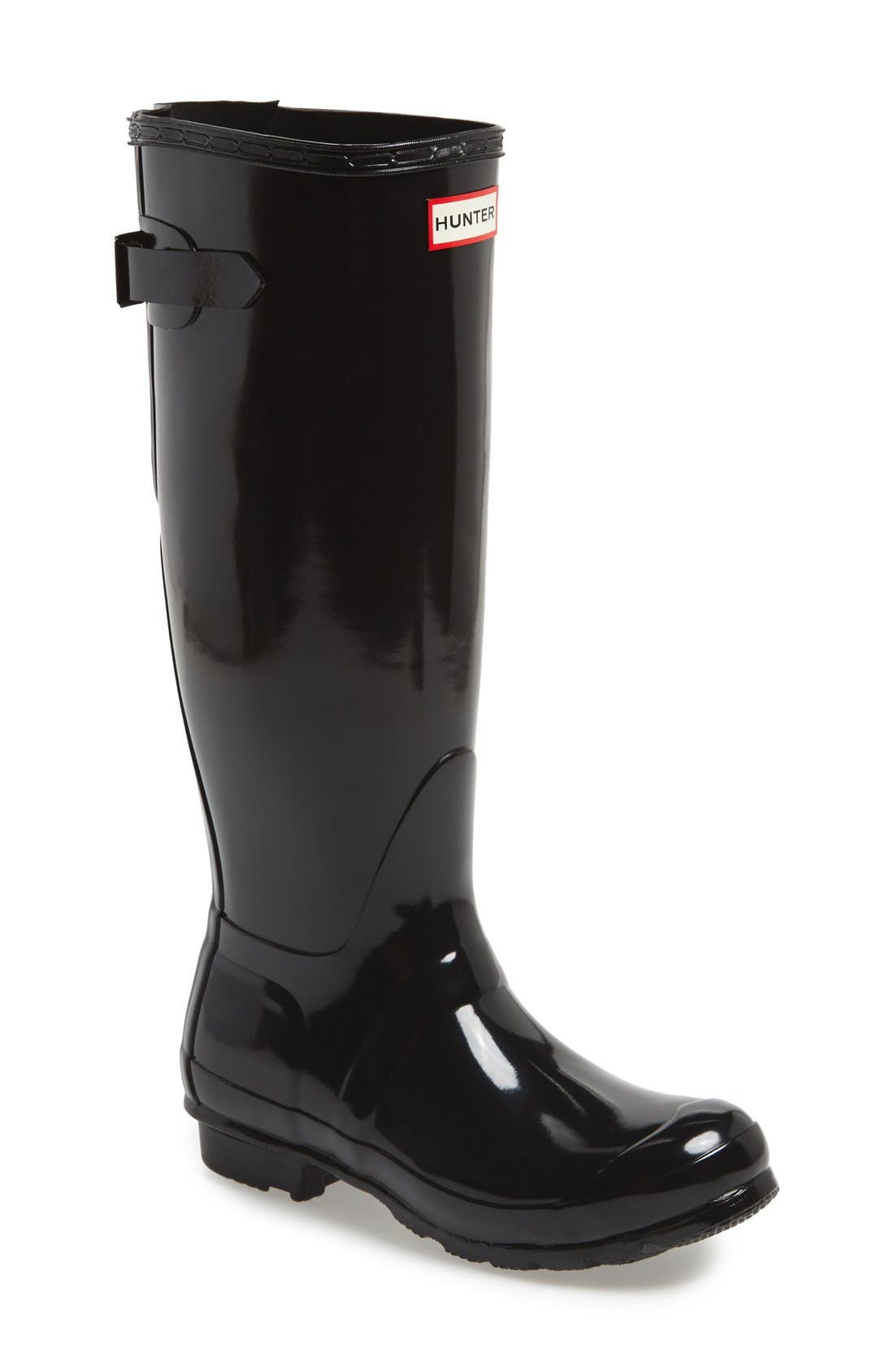 Hunter Adjustable Back Gloss Waterproof Rain Boot, Main, color, 