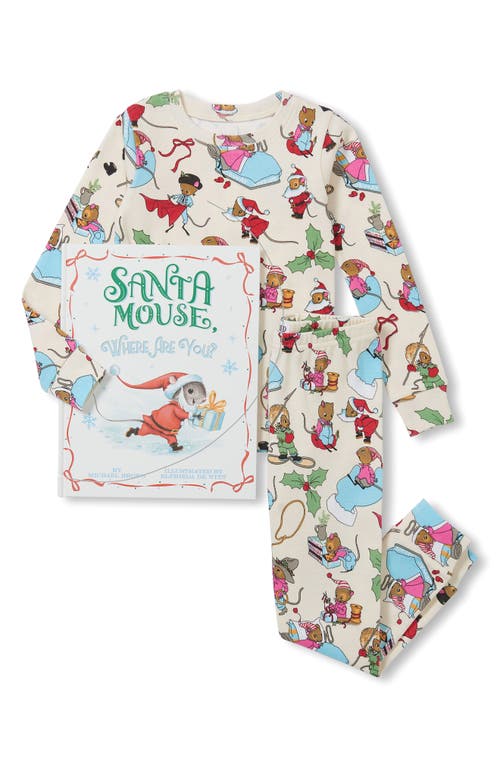 Books to Bed Kids' Santa Mouse Where Are You? Fitted Two-Piece Pajamas & Book Set in Cream 