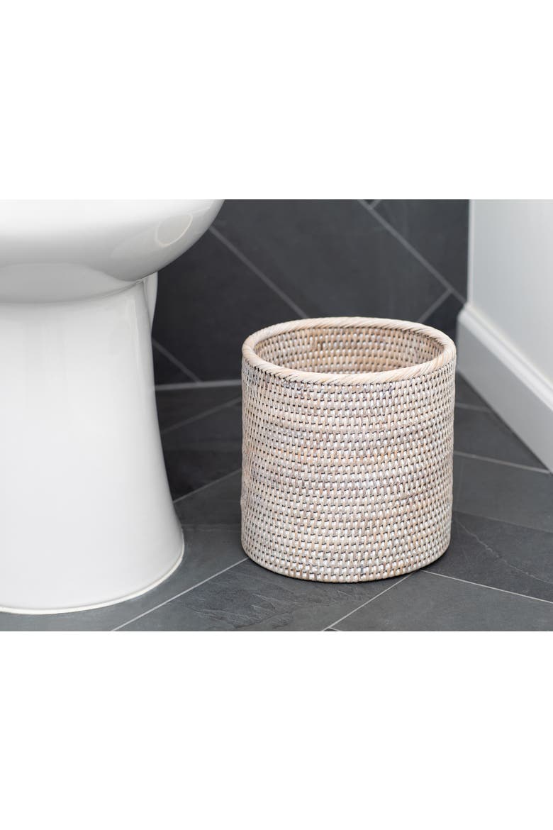 Artifacts Rattan Petit Round Waste Basket, Alternate, color, White Wash