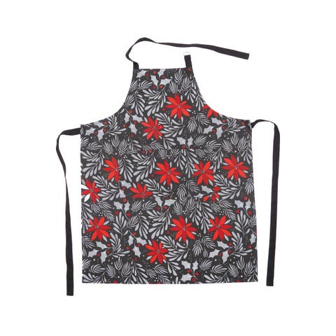 Black & Red Poinsettia 100% Cotton Christmas Apron