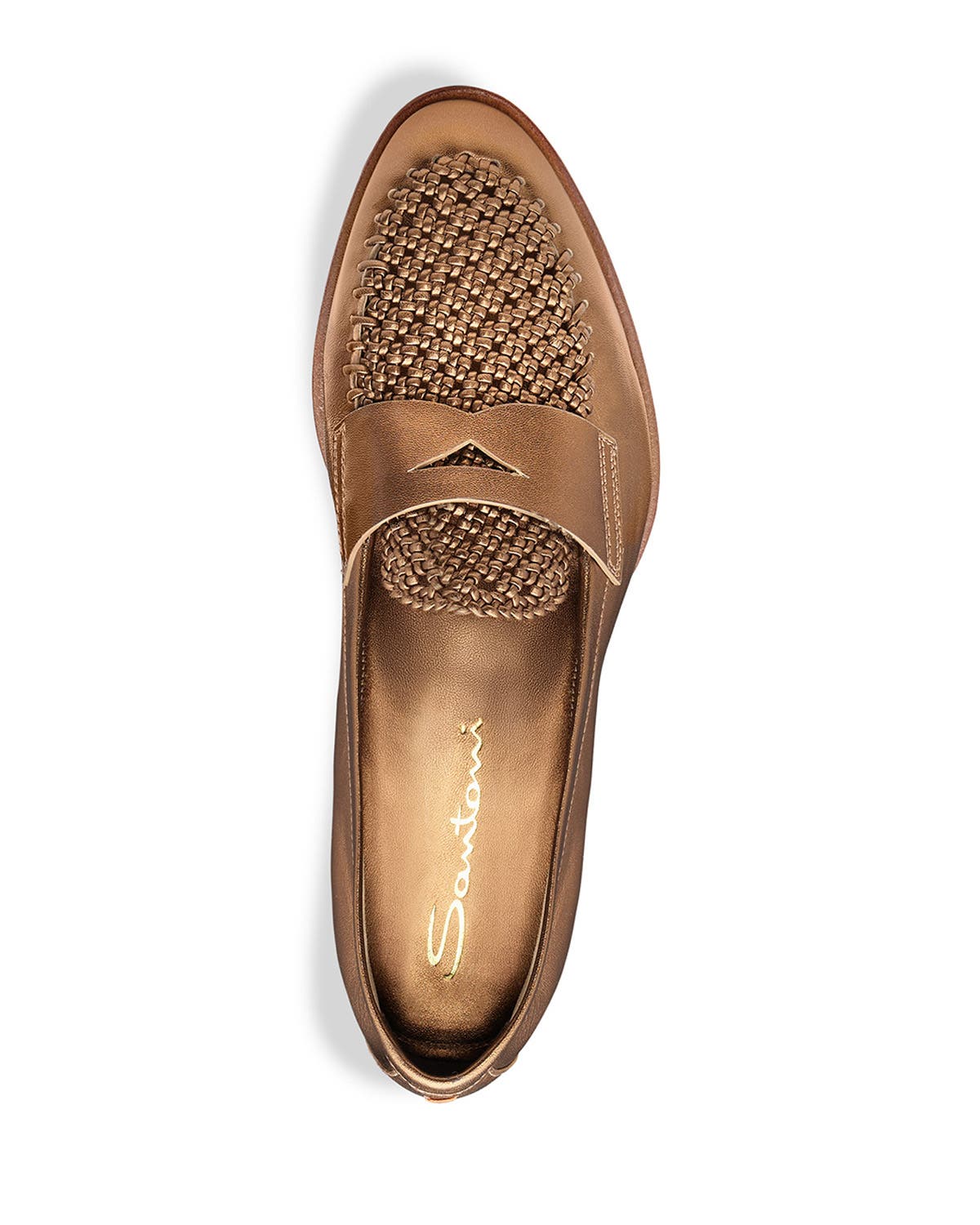 Santoni Women's Laminated Leather Penny Loafer, Alternate, color, Gold