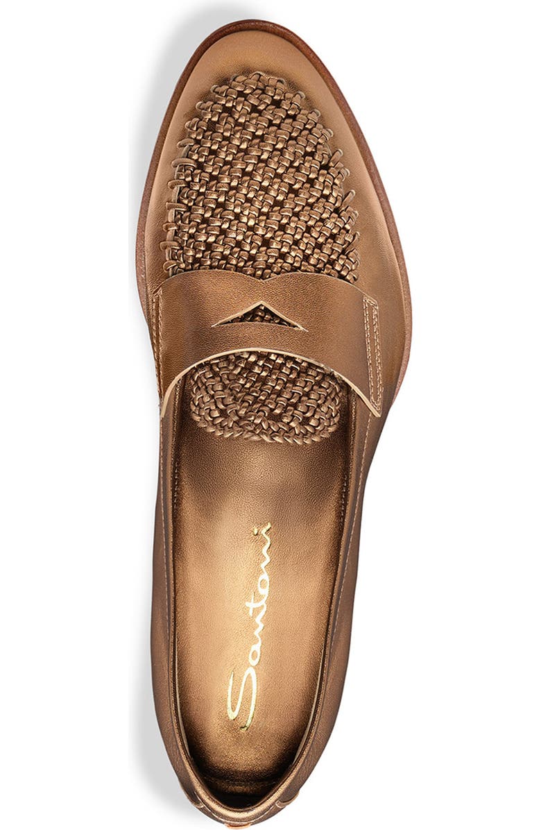 Santoni Women's Laminated Leather Penny Loafer, Alternate, color, Gold