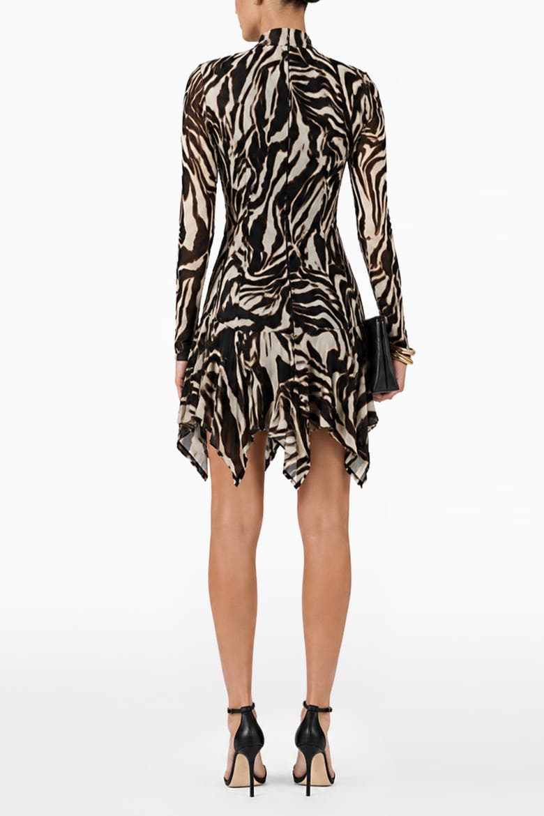 Giana Printed Mesh Sleeve Mini Dress, Alternate, color, White & Black Marble