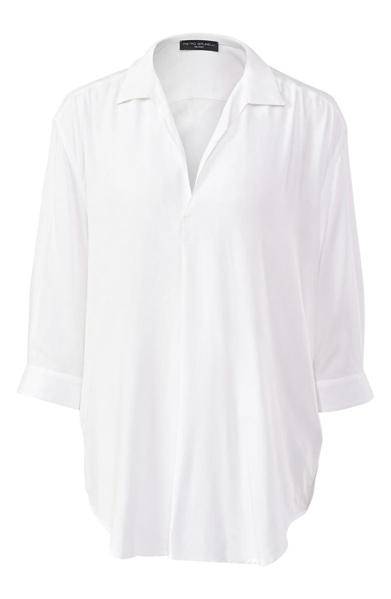 PIETRO BRUNELLI MATERNITY Long Sleeve Johnny Collar Shirt, Alternate, color, White
