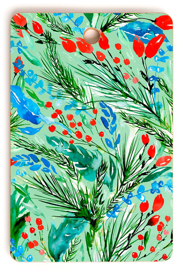 Snowflakes Watercolor Cutting Board, Main, color, GREEN