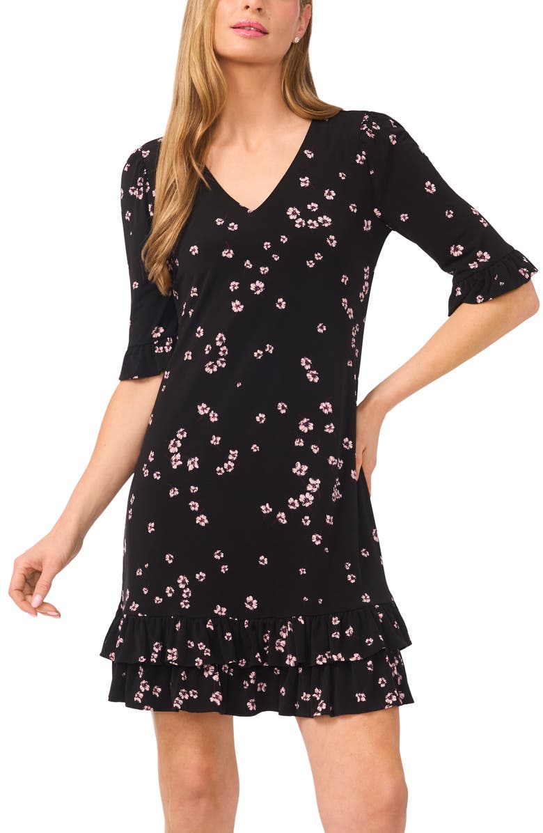 CeCe Floral Double Flounce Hem Knit Dress, Alternate, color,