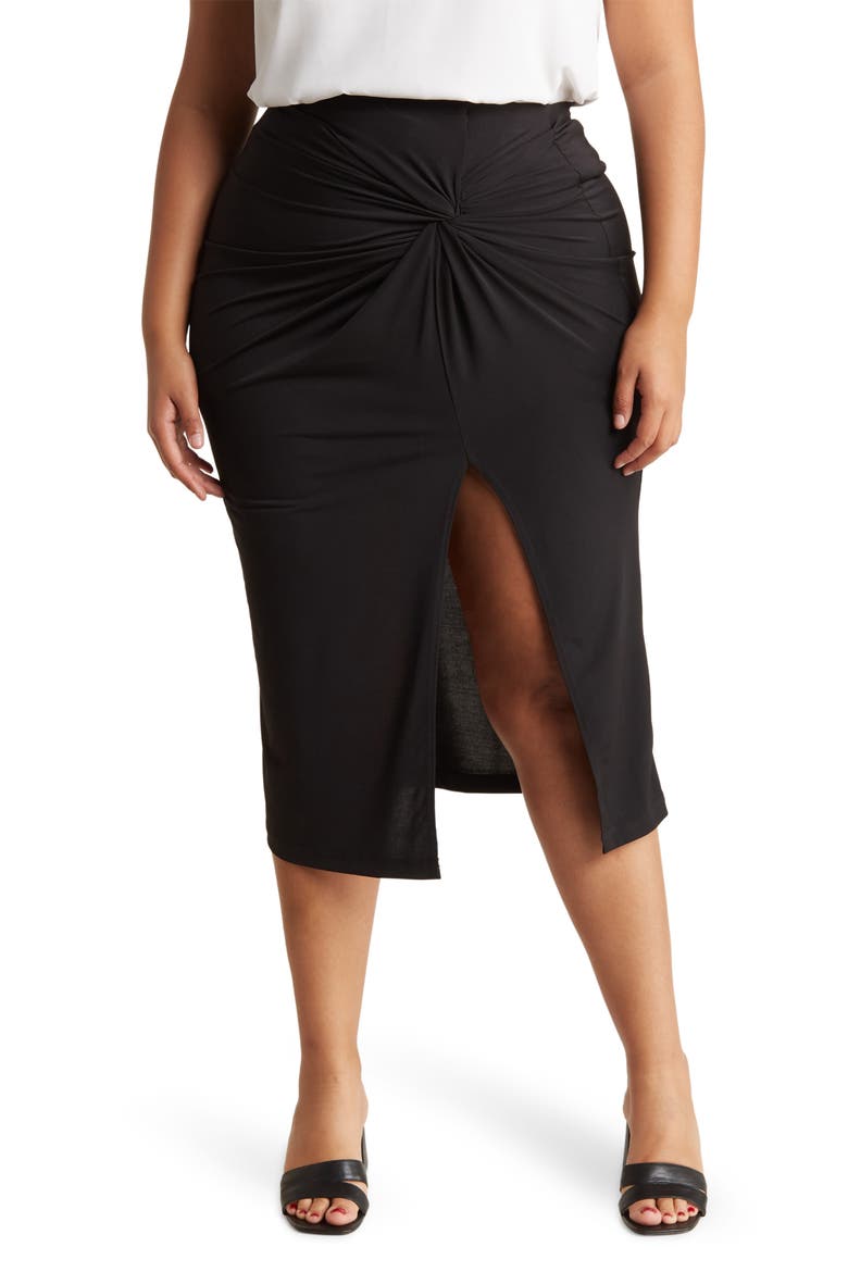 Gathered Knit Skirt, Main, color, BLACK