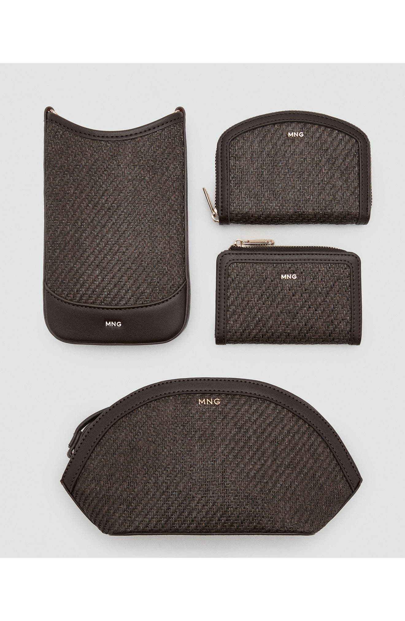MANGO Woven Phone Crossbody Bag, Alternate, color, Chocolate