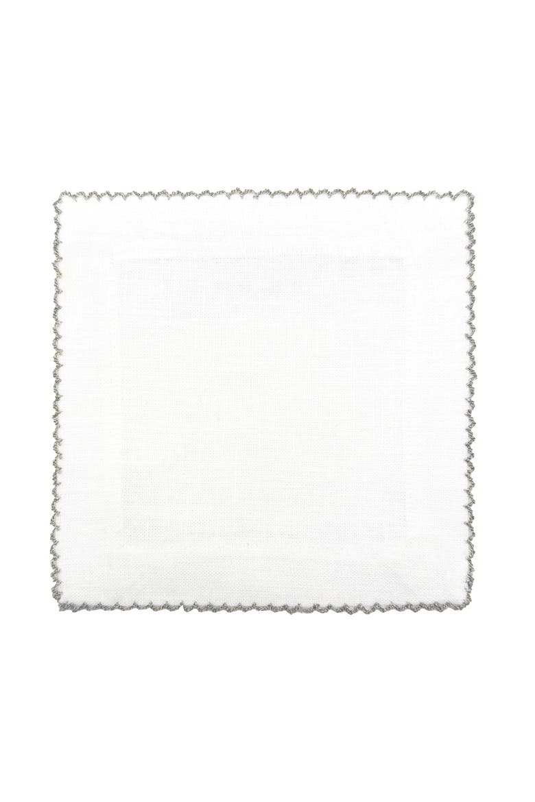 Picot Edge Set of 4 Linen Cocktail Napkins, Alternate, color, SILVER