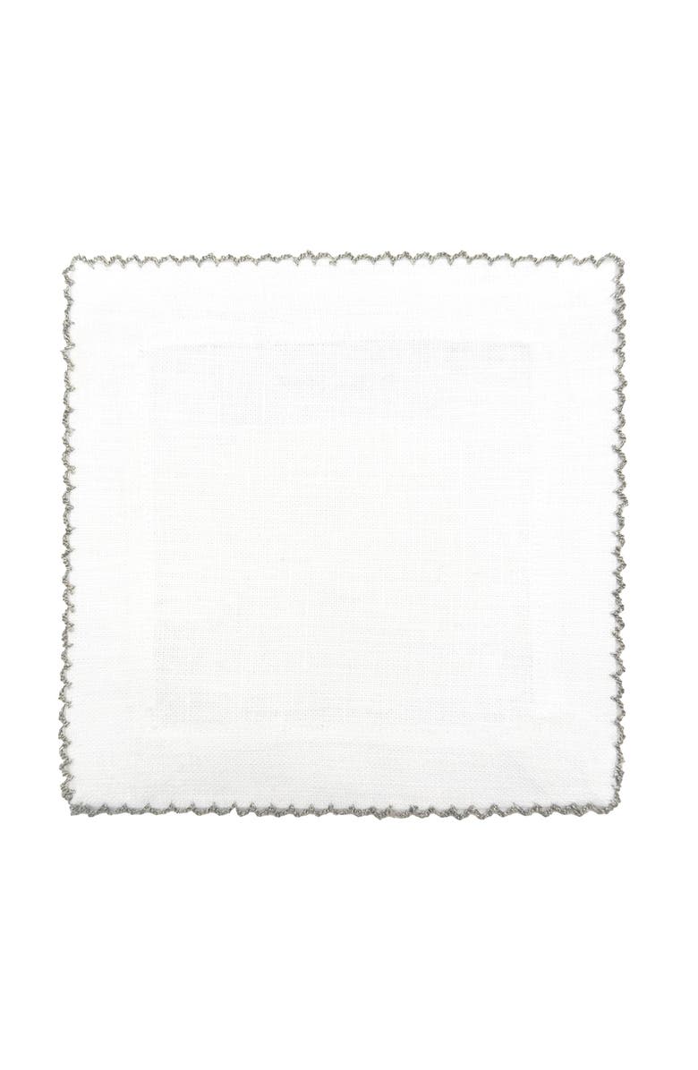 Tina Chen Designs Picot Edge Set of 4 Linen Cocktail Napkins, Alternate, color, Silver