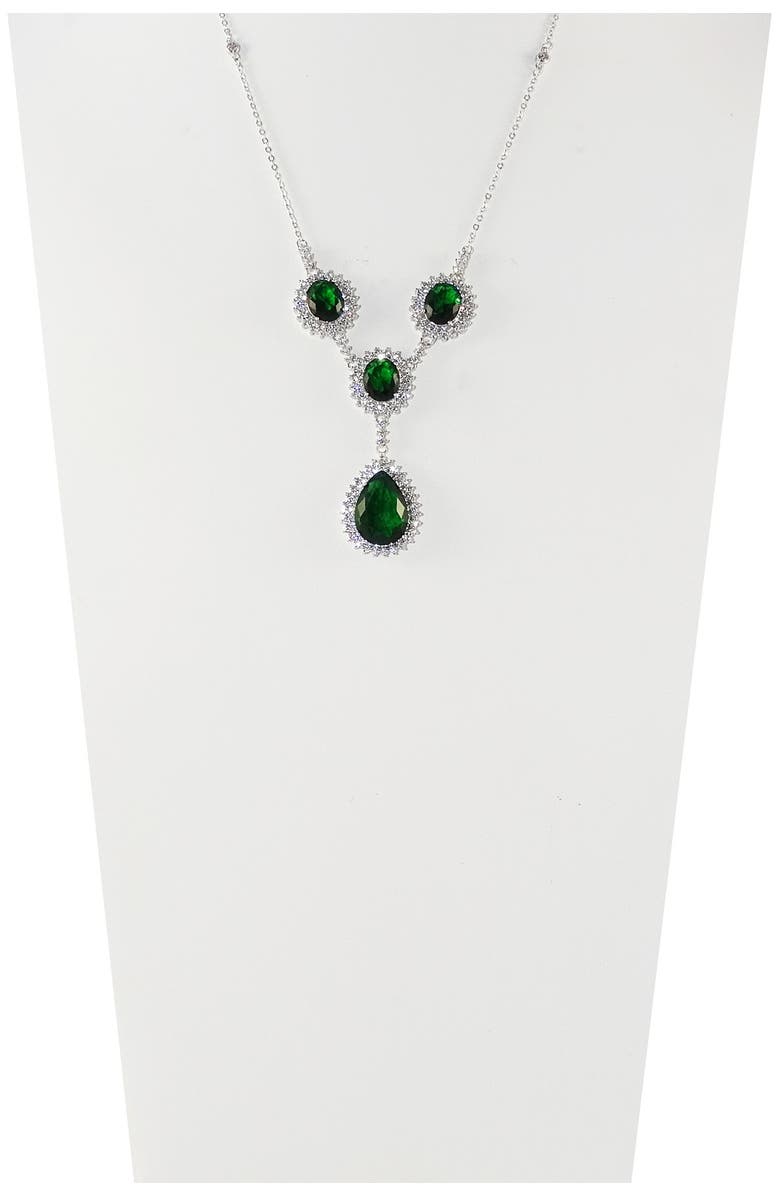 SAVVY CIE JEWELS Sterling Silver CZ Halo Lab Created Emerald Statement Necklace, Alternate, color,