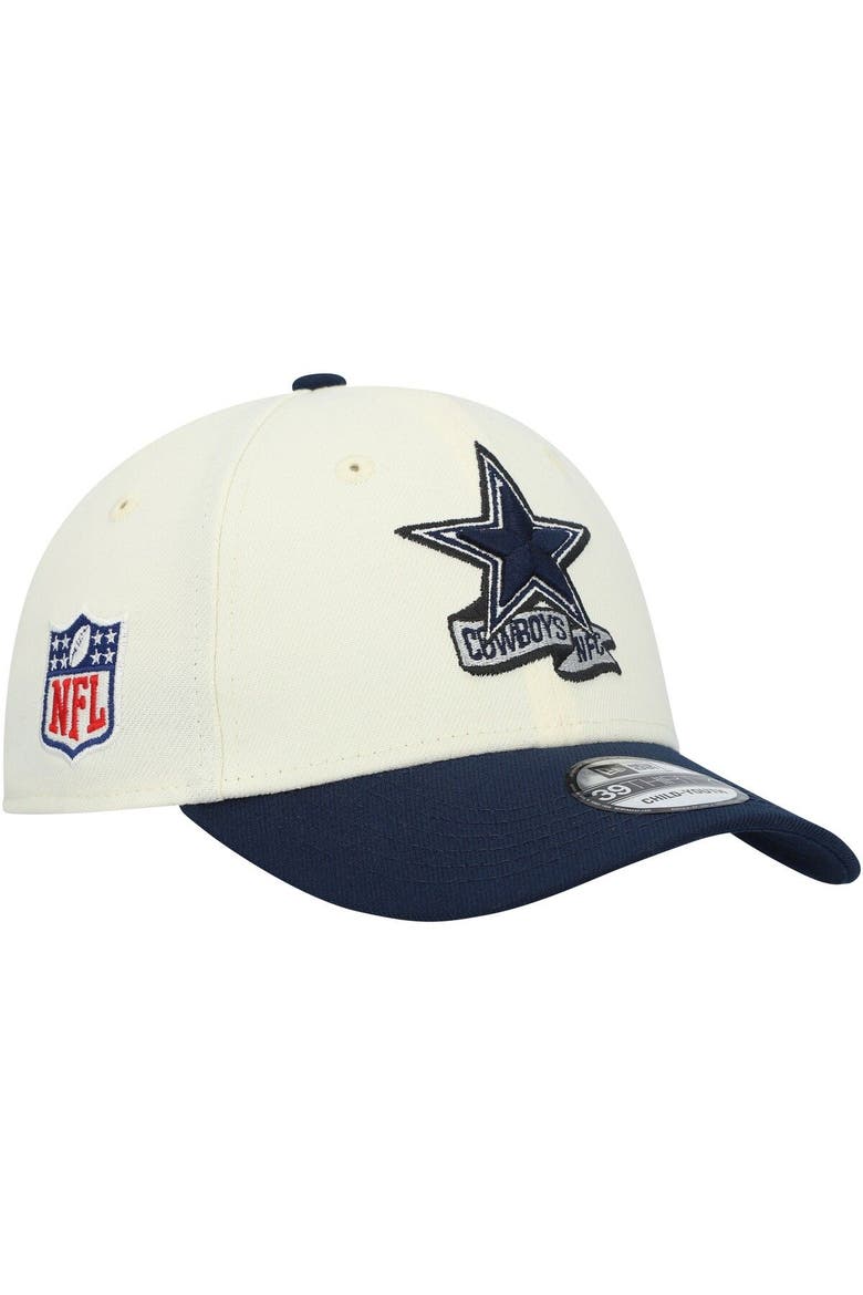 Youth New Era Cream/Navy Dallas Cowboys 2022 Sideline Two-Tone 39THIRTY Flex Hat, Main, color, Cream
