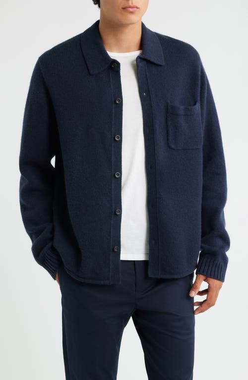Vince Contour Hem Lambswool Cardigan In Blue