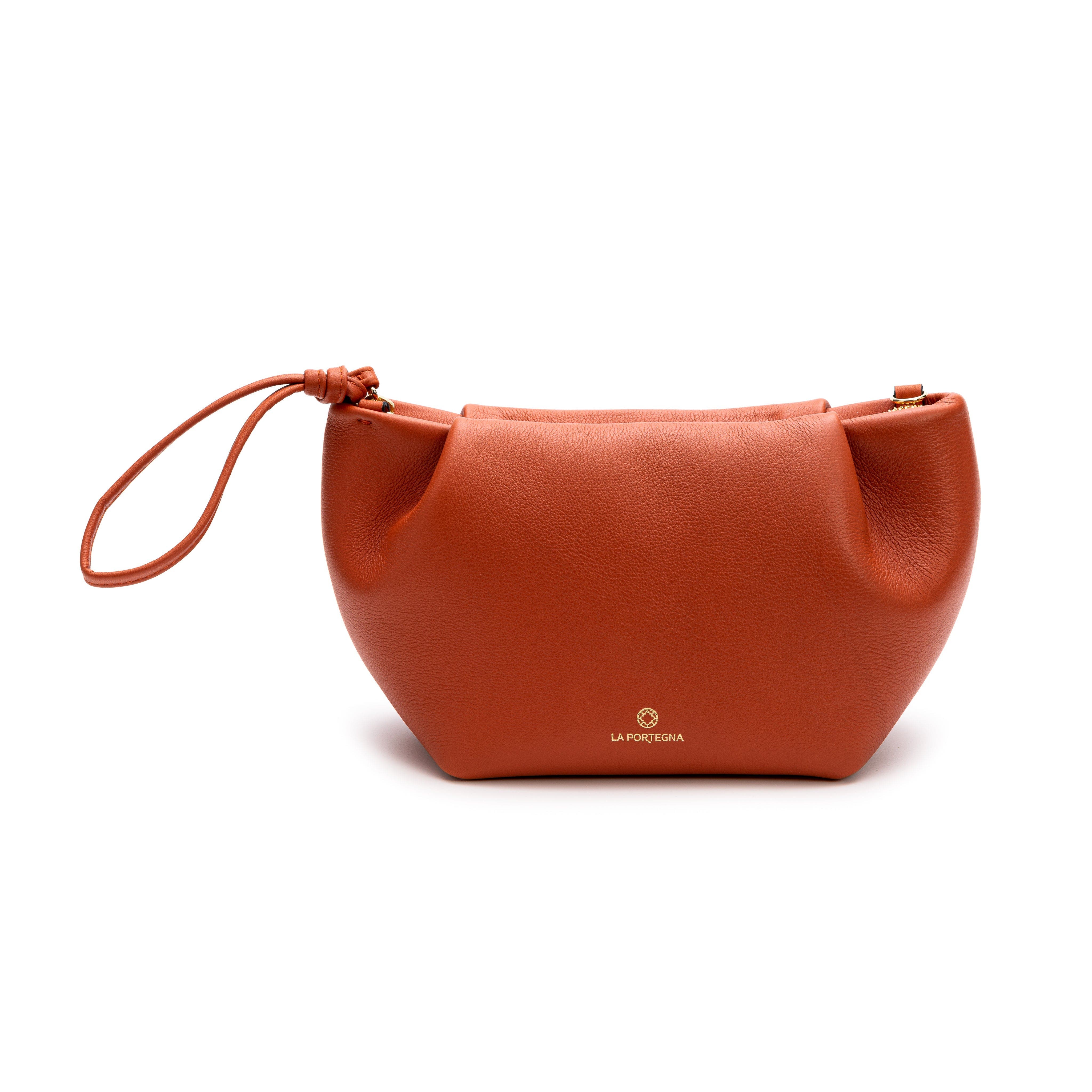 LA PORTEGNA Martita Small Leather Clutch Bag With Shoulder Strap, Alternate, color, Oxide