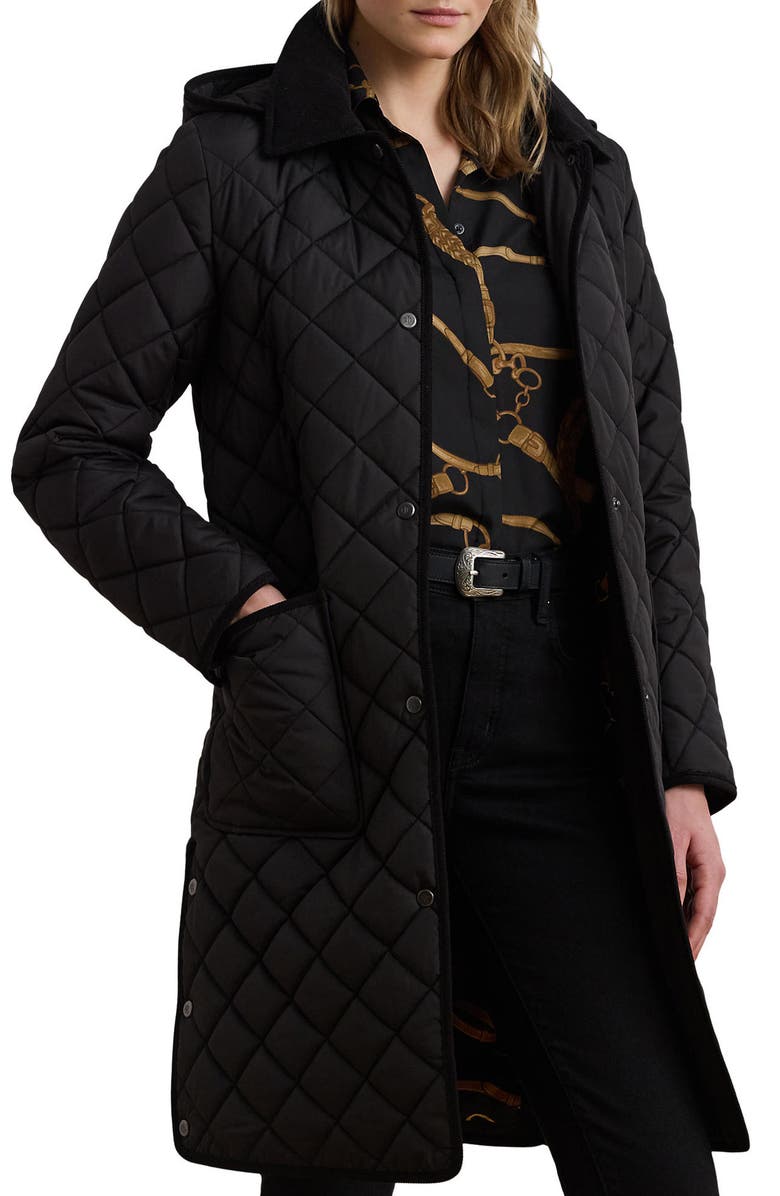 Lauren Ralph Lauren Diamond Quilted Hooded Coat, Main, color, Black