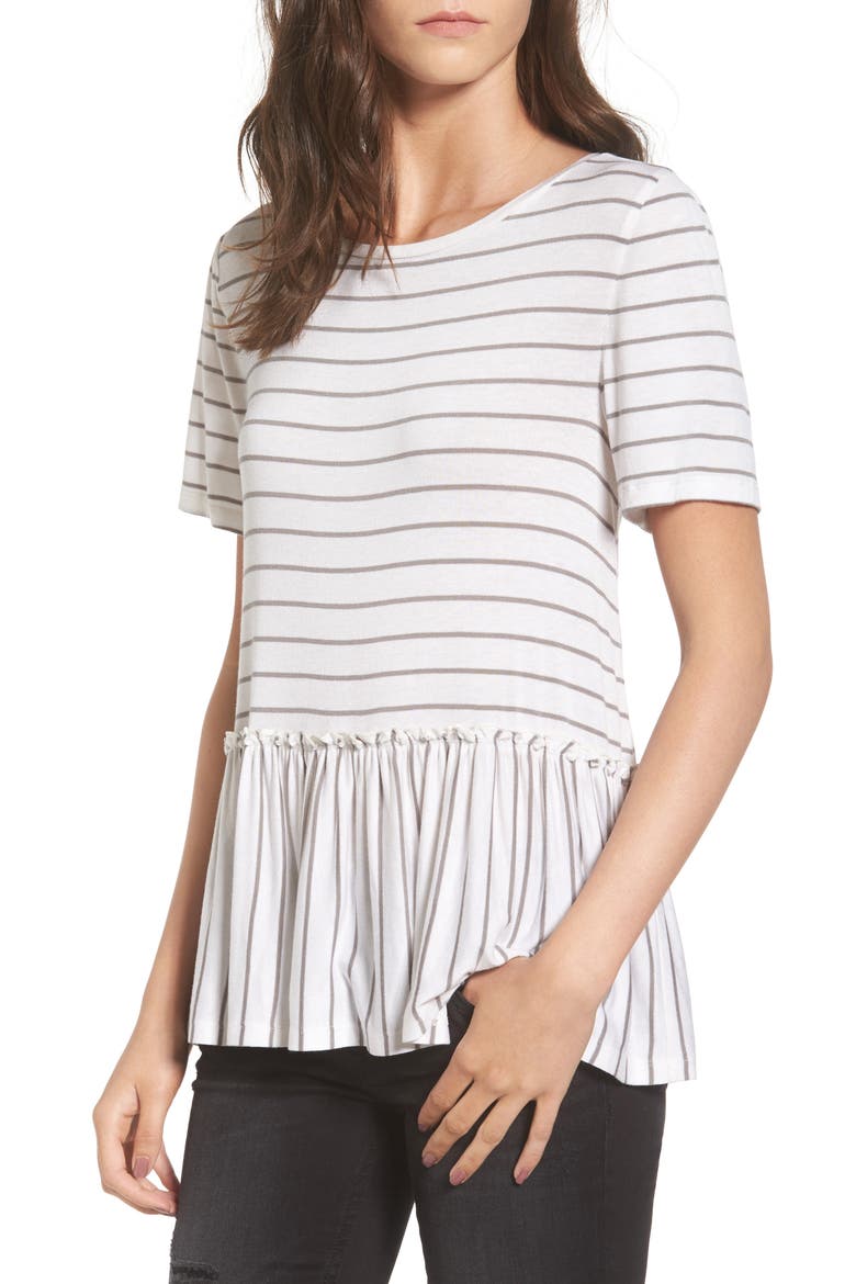 Remix Stripe Peplum Top, Main, color, WHITE TAWNY STRIPE