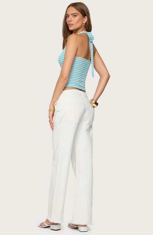 Edikted Lovina Textured Striped Halter Top In Blue