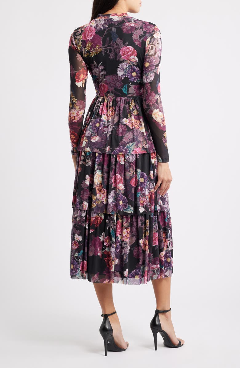 Anne Klein Floral Print Long Sleeve Dress, Alternate, color, Anne Black Multi