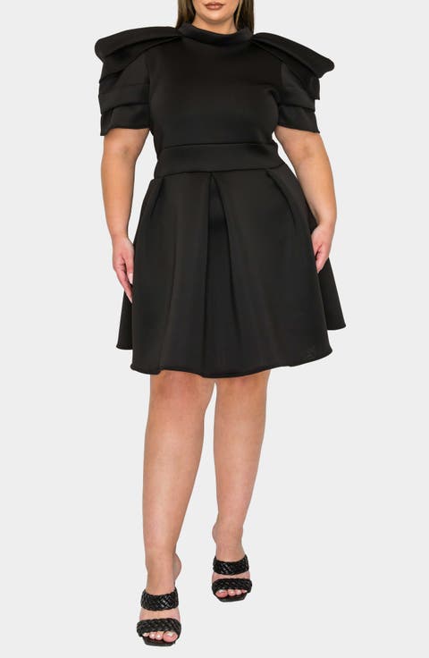 Karina Statement Stretch Neoprene Fit & Flare Dress (Plus)