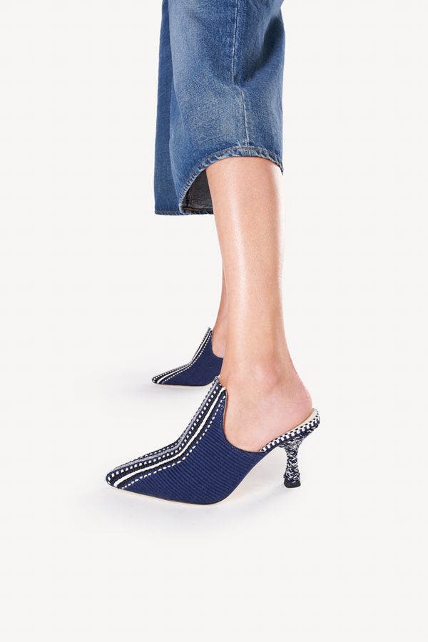 Amambaih Mencia Heel Fabric Mules, Alternate, color, Night