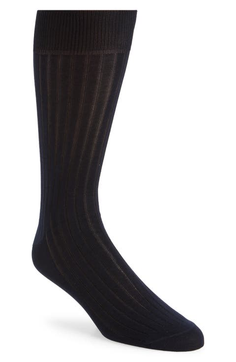 Ribbed Mercerized Cotton Blend Dress Socks