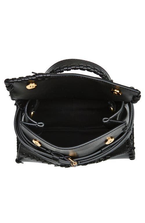 Shop Moschino Tie Me Whipstitch Leather Shoulder Bag In Black Soft Leather