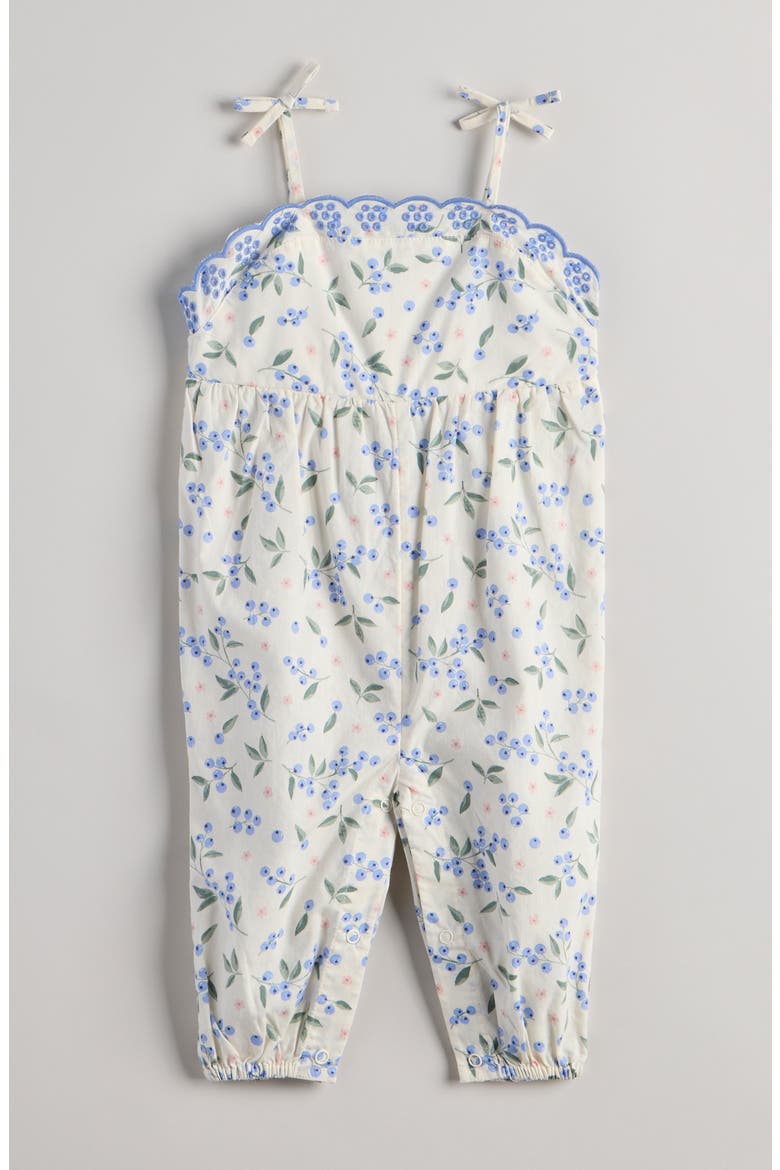 Scalloped Floral Romper, Main, color, IVORY EGRET BLUEBERRIES