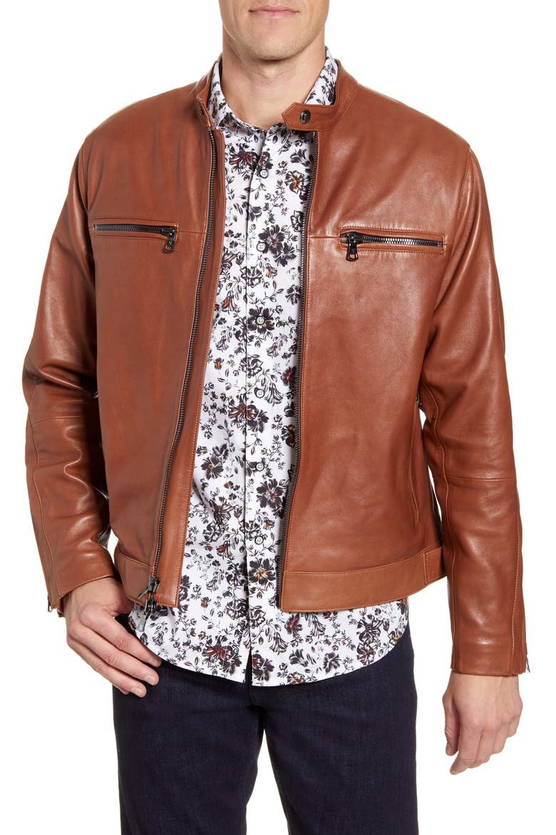 Roscoe Skull Studded Leather Jacket, Main, color, BROWN